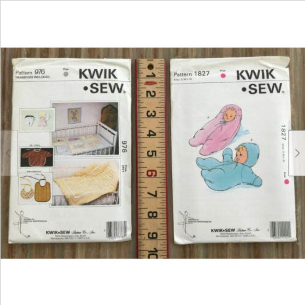Kwik Sew 976 +Pattern 1827 Baby Bunting Organizer Quilt Tooth Fairy Pillow Bib